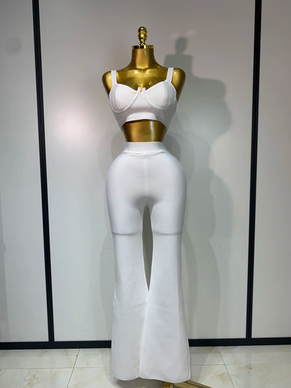 UNIKCOSA’s Bandage 2-Piece Set — Sexy Crop Top + High-Waist Pants Evening Party Elegance