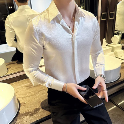 UNIKCOSA Men’s Glossy Luxury Shirt – Slim Fit Anti-Wrinkle Long Sleeve Tuxedo Style