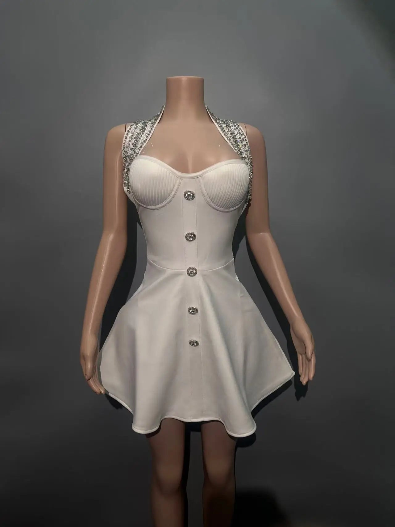 UNIKCOSA’s Red Beaded Halter Bandage Dress — Slim Fit, Backless A-Line Party Elegance