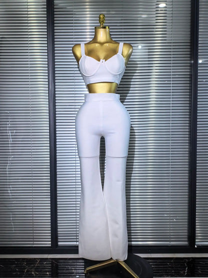 UNIKCOSA’s Multi-Color Bandage 2-Piece Set — Sexy Strap Crop Top + Bodycon Long Skirt