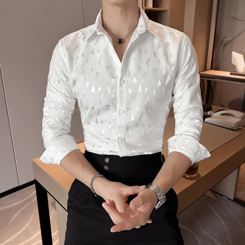 UNIKCOSA Men’s Elegant Spring Shirt – Slim Fit Korean Luxury Long Sleeve Dress Shirt (3 Colors)