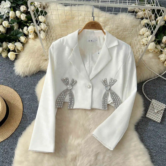 UNIKCOSA Women’s Diamond Bow Blazer – Short Suit Jacket with Inlaid Crystal Bow Decoration (Fashion 2025 Edition)