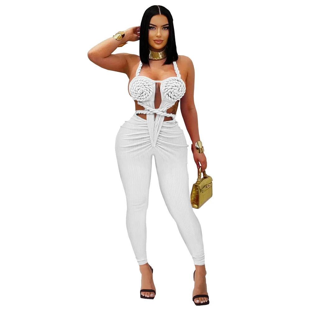 UNIKCOSA’s 2025 Ribbed Halter Jumpsuit — Sexy Backless Ruched One-Piece Clubwear