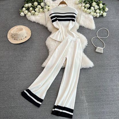 UNIKCOSA Women’s Knit Set – Sleeveless Slim White Top & Casual Straight Pants Two-Piece (Summer Chic Edition)