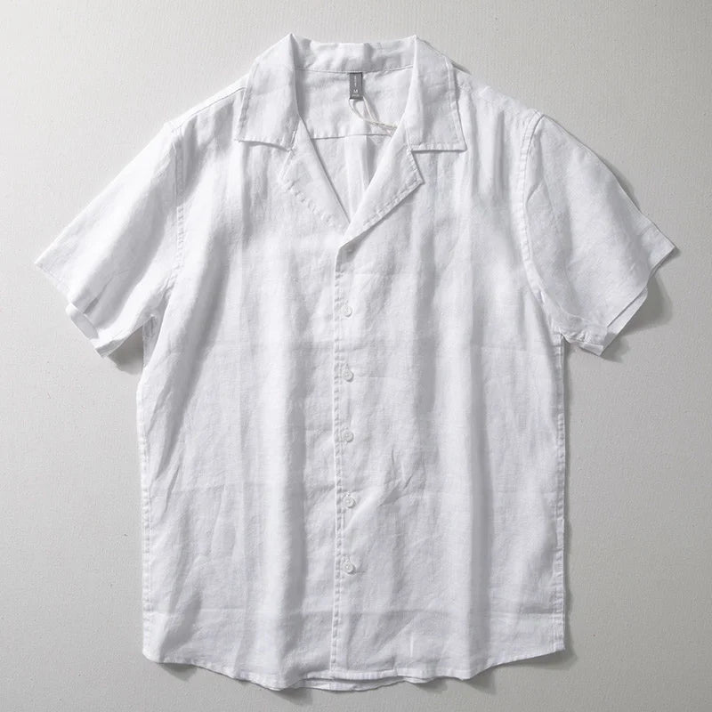 UNIKCOSA Men’s Pure Linen Shirt – Short Sleeve Summer Lapel Blouse Top (Breathable Chinese-Style Edition)