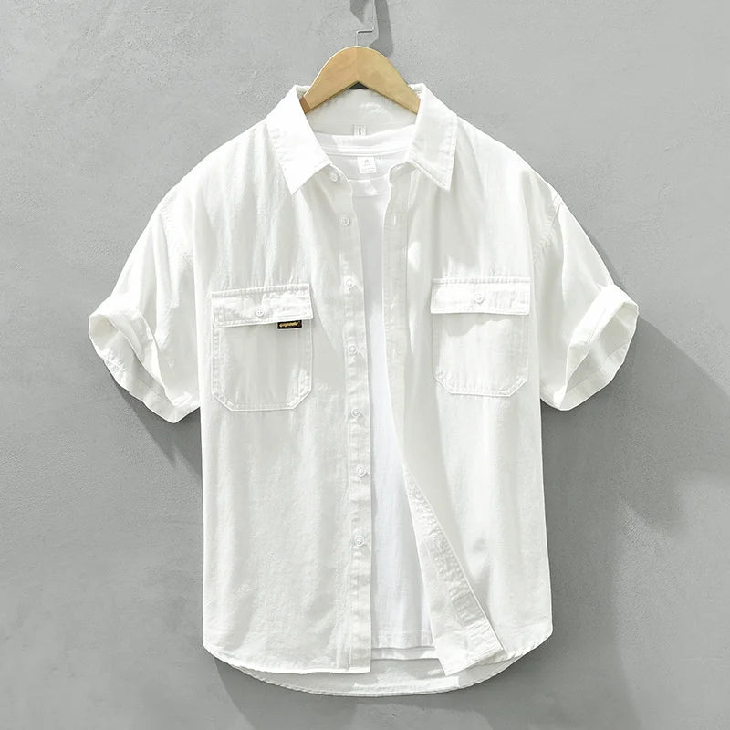 UNIKCOSA Men’s Cargo Shirt Jacket – Retro Cotton Safari-Style Workwear Top (Versatile Loose-Fit Uniform Edition)