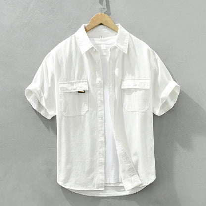UNIKCOSA Men’s Cargo Shirt Jacket – Retro Cotton Safari-Style Workwear Top (Versatile Loose-Fit Uniform Edition)