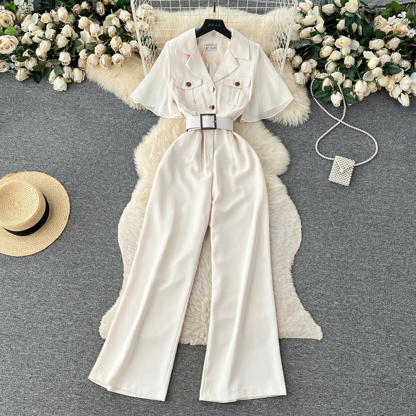 UNIKCOSA Women’s Summer Jumpsuit – Mesh Sleeve High-Waist Long One-Piece (Elegant Edition)