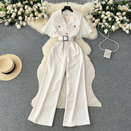 UNIKCOSA Women’s Summer Jumpsuit – Mesh Sleeve High-Waist Long One-Piece (Elegant Edition)