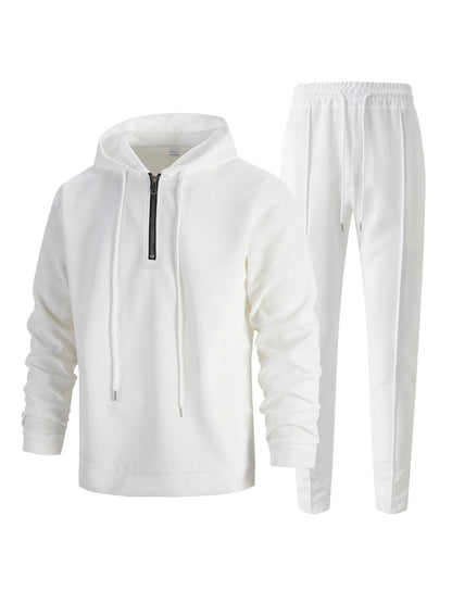 UNIKCOSA Men’s Athleisure Hoodie Set – Quarter-Zip Hooded Top & Jogger Pants (220 GSM Gymwear Two-Piece Outfit)