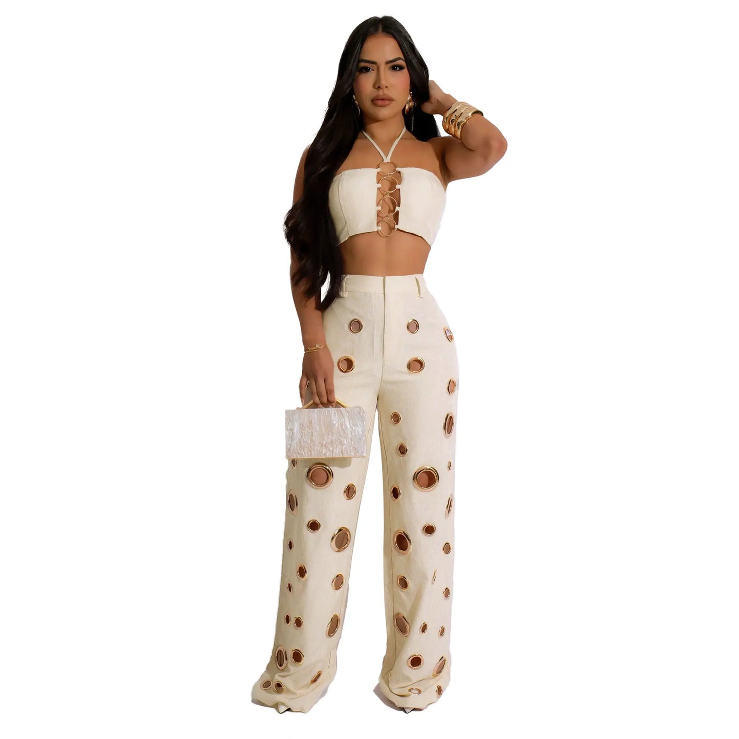 UNIKCOSA Women’s Leopard Print 2-Piece Set – Halter Hollow Tank Top & Ring Detail Knee Shorts (Streetwear Chic 2025 Edition)