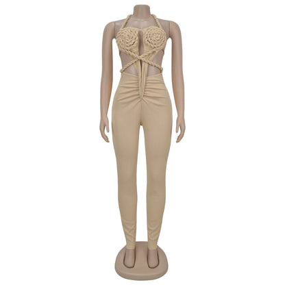 UNIKCOSA’s 2025 Ribbed Halter Jumpsuit — Sexy Backless Ruched One-Piece Clubwear