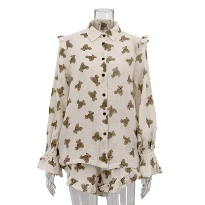 UNIKCOSA Women’s Ruffled Pajama Set – Crepe Cotton Printed Blouse & Shorts 2-Piece Outfit (Summer/Fall 2025 Edition)