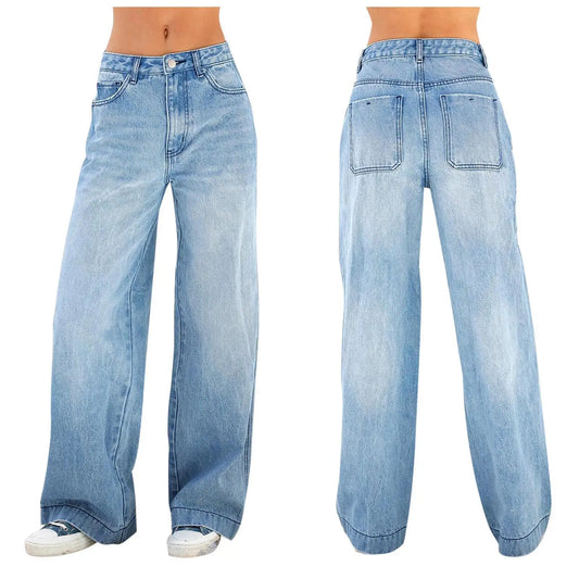 UNIKCOSA Women’s Washed Wide-Leg Jeans – High-Waist Baggy Denim Pants (Autumn/Winter Edition)