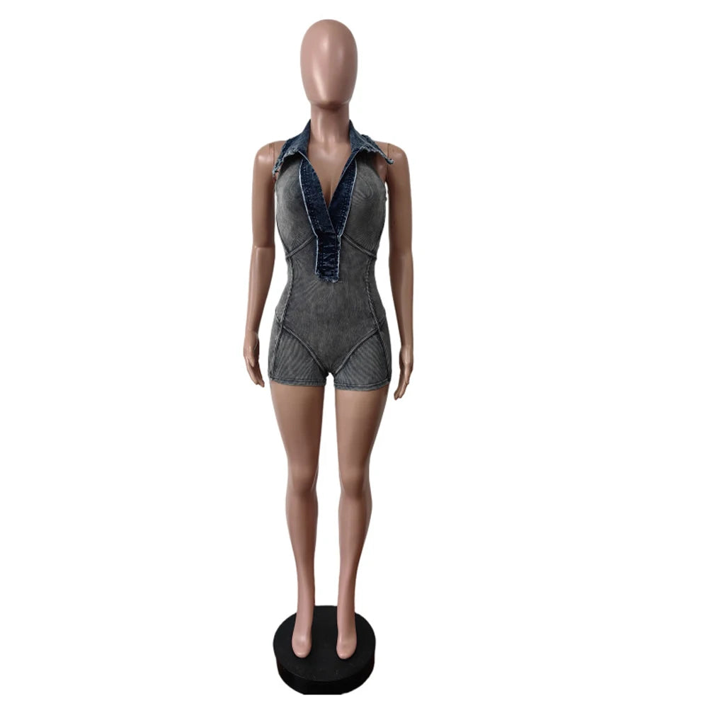 UNIKCOSA’s 2025 Patchwork Knit Jumpsuit — Ribbed Halter V-Neck One-Piece Streetwear Chic