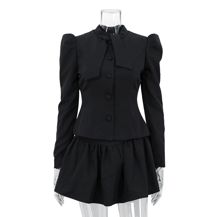 UNIKCOSA Women’s 2-Piece Office Set – Tie-Up Long Sleeve Top & Skirt Suit (Summer/Fall 2025 Edition)