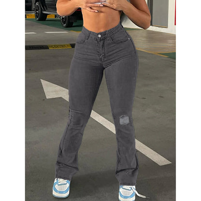 UNIKCOSA Women’s Y2K Ripped Jeans – High-Waisted Slim-Fit Slightly Flared Washed Denim Pants (Spring/Fall 2025 Edition)