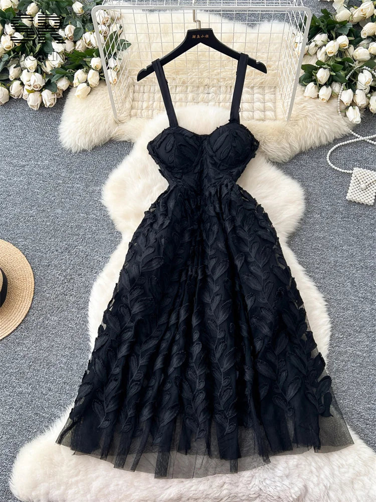 UNIKCOSA’s Luxury Embroidered Tulle Sundress — Spaghetti Strap Summer Party Dress