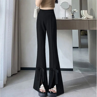 UNIKCOSA’s Bow-Slit Horseshoe Pants — High-Waist Slim Ice Silk Trousers