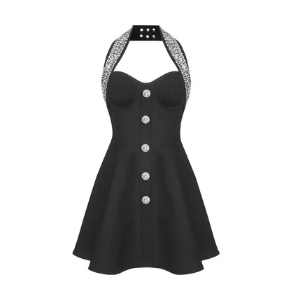 UNIKCOSA’s Red Beaded Halter Bandage Dress — Slim Fit, Backless A-Line Party Elegance