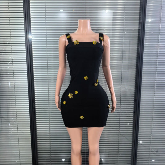 UNIKCOSA’s Golden Sequin Square Collar Mini Dress — Sleeveless Bodycon Bandage Party Glam