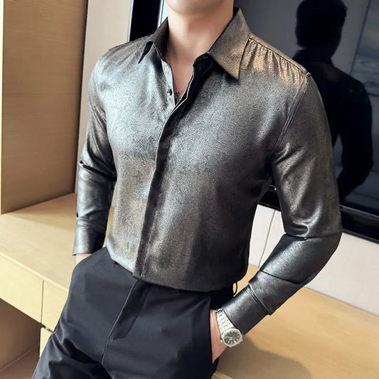 UNIKCOSA Men’s Glossy Plain Color Shirt – Slim Fit Anti-Wrinkle Long Sleeve Tuxedo Dress Shirt (M–4XL)