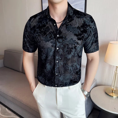 UNIKCOSA Men’s Chinese-Style Jacquard Shirt – High Quality Short Sleeve Summer Social Tuxedo Dress Shirt (M–4XL)