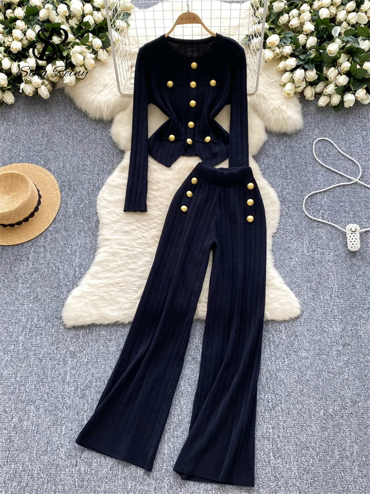 UNIKCOSA’s Winter Knit Suit — Button Pullover Sweater + Elastic Pants 2-Piece Set