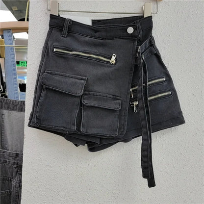 UNIKCOSA’s 2025 Y2K Denim Skort — High-Waist Irregular Washed Cargo Shorts