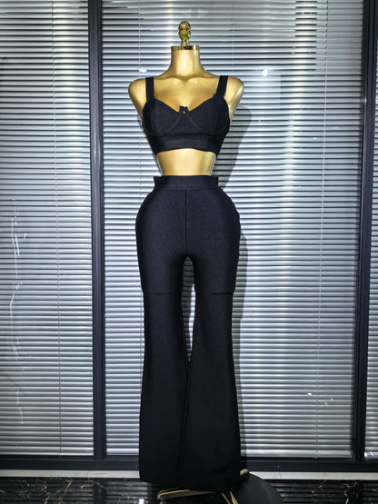 UNIKCOSA’s Multi-Color Bandage 2-Piece Set — Sexy Strap Crop Top + Bodycon Long Skirt