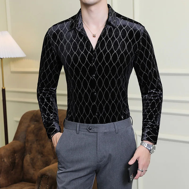UNIKCOSA Velvet Grid Slim-Fit Shirt ✨ Autumn/Winter Luxury Edition