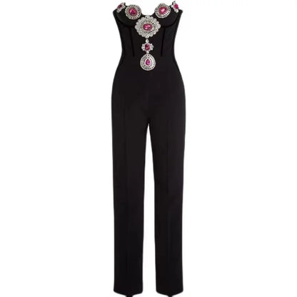 UNIKCOSA’s Strapless Crystal Jumpsuit — Sparkling Bodycon Bandage Runway Elegance