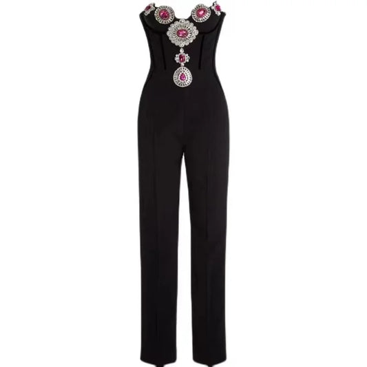 UNIKCOSA’s Strapless Crystal Jumpsuit — Sparkling Bodycon Bandage Runway Elegance
