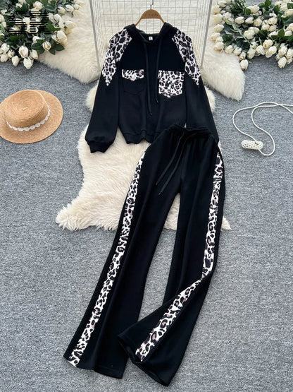 UNIKCOSA’s 2025 Winter Leopard Lounge Set — Thick Hoodie + Wide-Leg Pants with Pockets