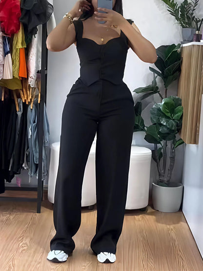 UNIKCOSA™ Elegant Y2K 2-Piece Pant Set – Sexy Sling Crop Top & Wide-Leg High-Waist Pants | Women’s Streetwear Matching Outfit