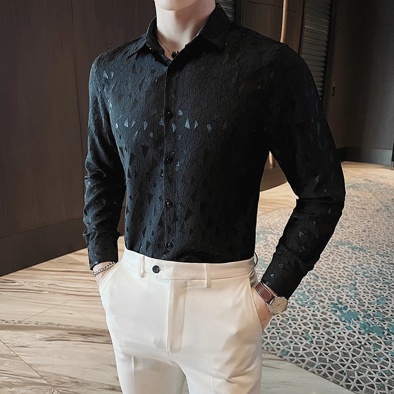 UNIKCOSA Men’s Elegant Spring Shirt – Slim Fit Korean Luxury Long Sleeve Dress Shirt (3 Colors)