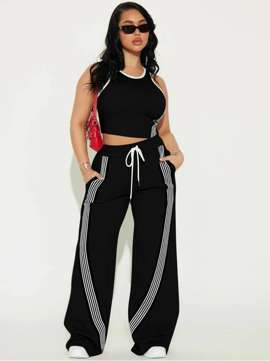 UNIKCOSA’s Sporty Chic 2-Piece Set — Tank Top + Side-Stripe Straight-Leg Pants