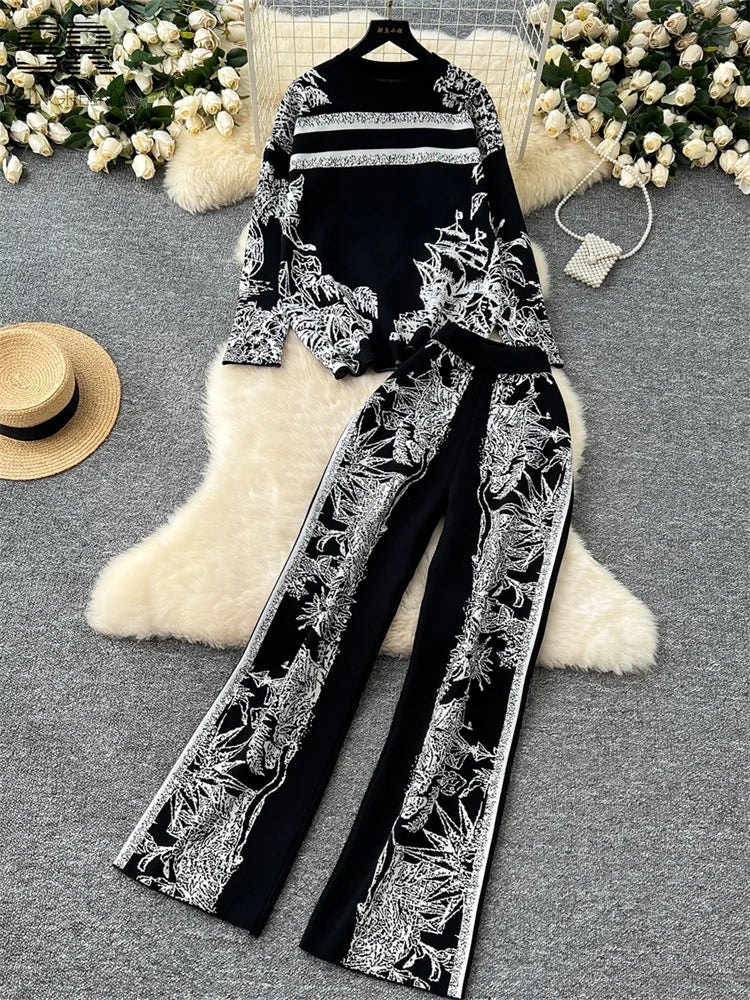 UNIKCOSA’s Jacquard Knit 2-Piece Set — Cozy Sweater + Wide-Leg Pants Autumn/Winter Suit