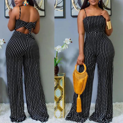 UNIKCOSA™ 2023 Autumn Backless Jumpsuit – High-Waist Dot Print Wide-Leg One-Piece | Women’s Sexy Casual Streetwear Overalls