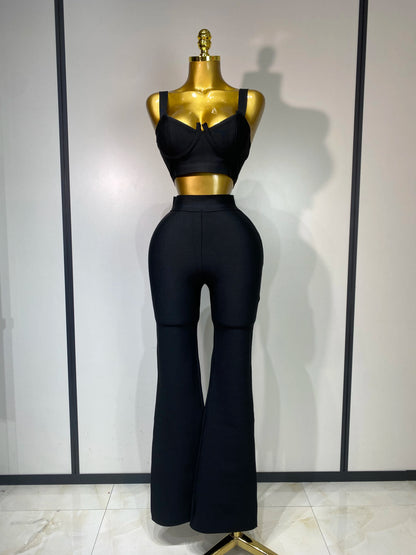 UNIKCOSA’s Bandage 2-Piece Set — Sexy Crop Top + High-Waist Pants Evening Party Elegance