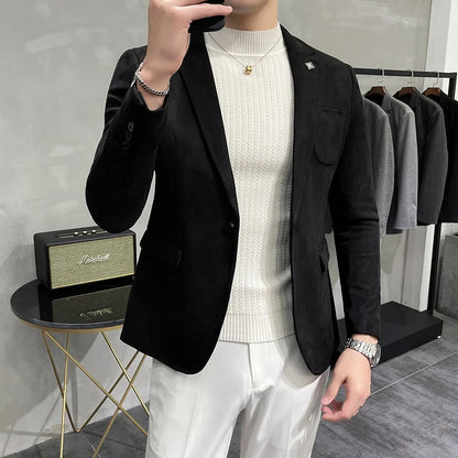 UNIKCOSA Men’s Suede Blazer – Slim Fit One-Button Plain Color Suit Jacket (6 Colors)