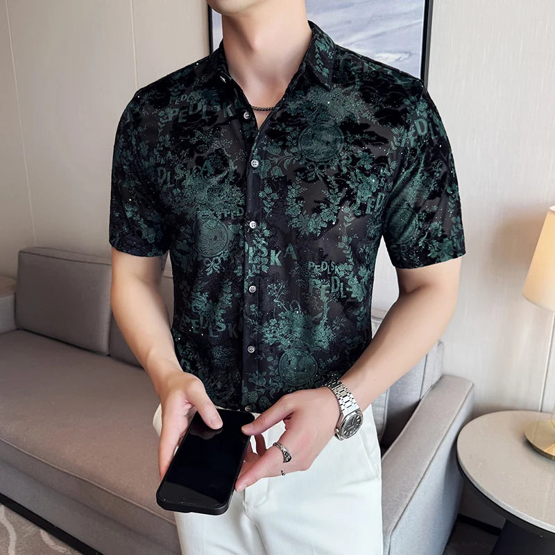 UNIKCOSA Men’s Chinese-Style Jacquard Shirt – High Quality Short Sleeve Summer Social Tuxedo Dress Shirt (M–4XL)