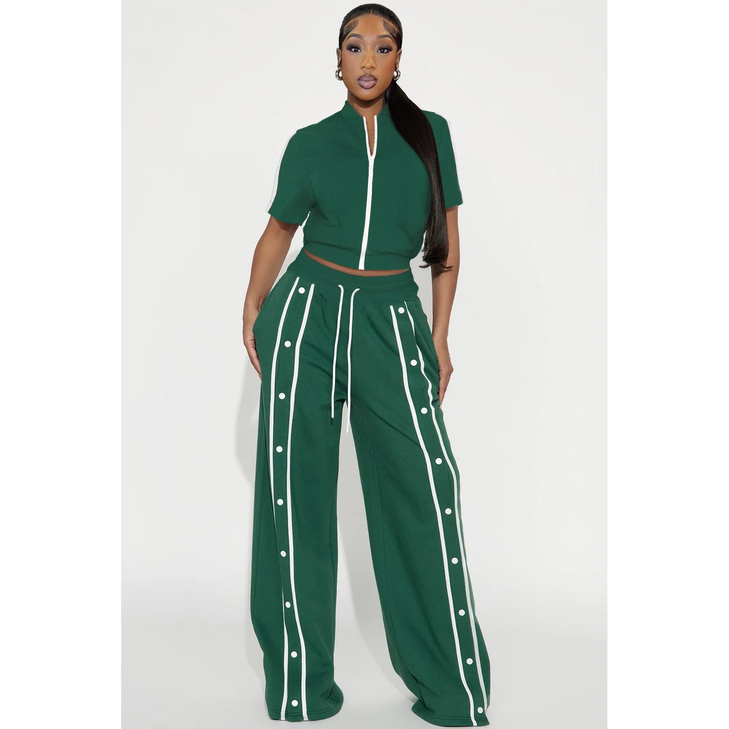 UNIKCOSA’s Summer Streetwear Pant Set — Short-Sleeve Zip Jacket + Wide-Leg Pants