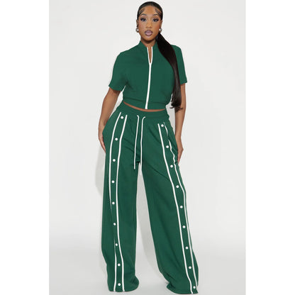 UNIKCOSA’s Summer Streetwear Pant Set — Short-Sleeve Zip Jacket + Wide-Leg Pants