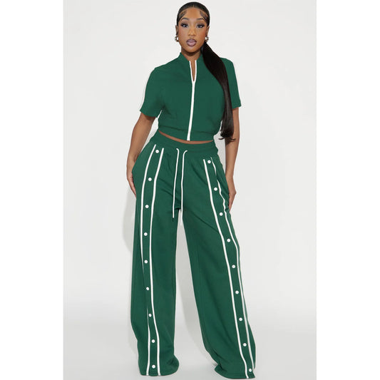 UNIKCOSA’s Summer Streetwear Pant Set — Short-Sleeve Zip Jacket + Wide-Leg Pants
