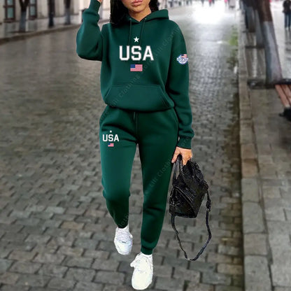UNIKCOSA’s USA Letter Tracksuit — Hoodie + Jogger Pants 2-Piece Autumn/Winter Set