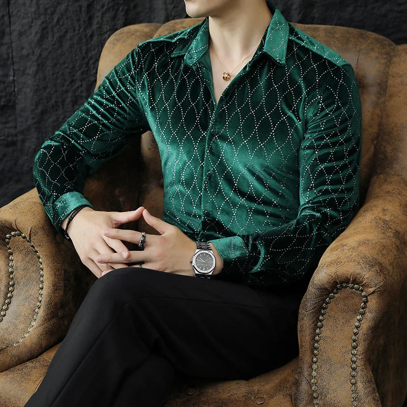 UNIKCOSA Velvet Grid Slim-Fit Shirt ✨ Autumn/Winter Luxury Edition