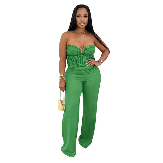 UNIKCOSA’s Fringe Bodycon Jumpsuit — Strapless Sleeveless One-Piece Streetwear