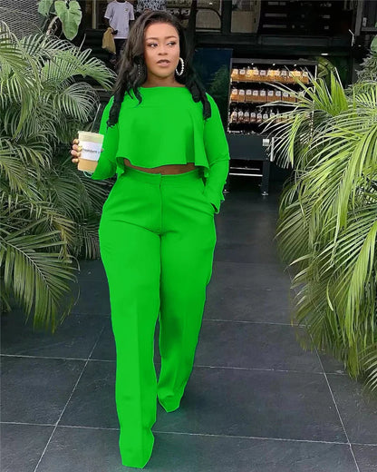 UNIKCOSA’s Elegant Ruffle 2-Piece Set — Crop Top + Wide-Leg Pants Fall Outfit