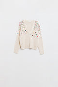 Q2 V-neck Cardigan With Multicolor Embroidered Sequin in beige